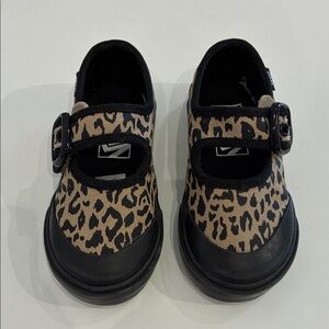 Vans Kids Leopard Mary Jane Shoes in Tan and Black